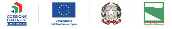 Institutional logos evoke unity and European cooperation for Emilia-Romagna.